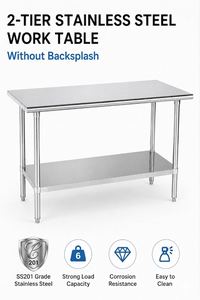 2 tier stainless steel <b>work</b> <b>table</b> SS201 commercial prep <b>table</b> stainless steel kitchen workstation restaurant workbench food - Product Image 2