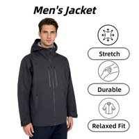 Veste à capuche rigide pour homme avec logo personnalisé, coutures thermosoudées, finitions de tissu et accessoires de fermeture éclair sur mesure pris en charge