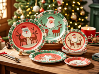 Assiettes en papier jetables écologiques à motif personnalisé bleu et blanc, 10 pouces, style américain, vaisselle de fête