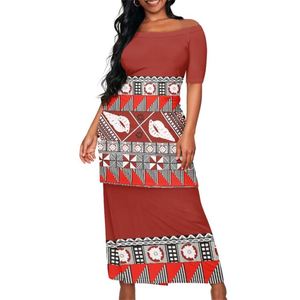 Vestidos personalizados Polynesian Samoan Fijian Tribal Puletasi diseño Tapa estampado señoras largo Bodycon conjuntos de fiesta para mujeres <span class=keywords><strong>dos</strong></span> piezas - Product Image 2