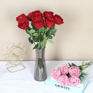 Bouquet di fiori per matrimonio a casa floreale in seta rossa <span class=keywords><strong>rosa</strong></span> <span class=keywords><strong>rosa</strong></span> bianca tessuto centrale in plastica <span class=keywords><strong>rosa</strong></span> artificiale fiore finto - Product Image 5