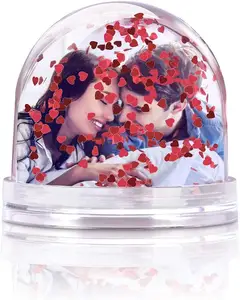 Wholesale Promotional Photo Snow Globes With Picture Insert Blowing Heart Shaped Glitter