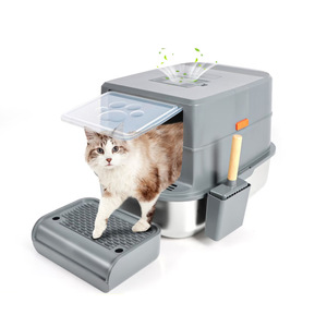 Extra Large Stainless Steel <b>Cat</b> Litter <b>Box</b> Rectangle Odor Control Easy Clean Enclosed For <b>Cats</b> - Product Image 2