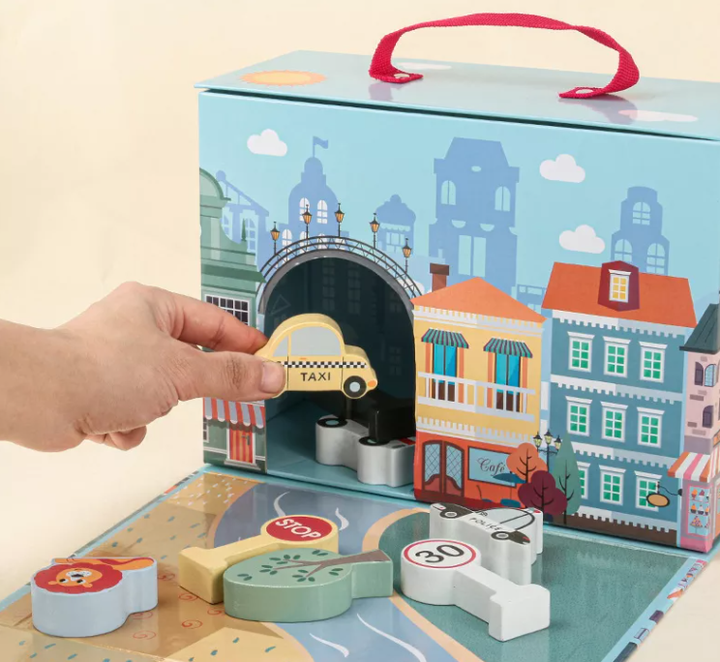 Children's Activity Cube Wooden City Farm Zoo Scene Block Box Toy Set Role Play Game for Kids