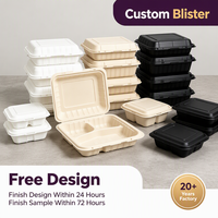 Boîte alimentaire carrée jetable à 3 compartiments en MFPP noir et blanc personnalisée de 9 pouces avec charnière, type clamshell, pour pain et repas à emporter