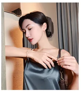 Bracelet chaîne en strass plaqué or 14k pour femmes, bijoux, breloque, styliste coréen, vert, 2020
