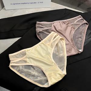 Culottes en satin et dentelle pour femmes, transparentes et ajourées, taille mi-haute, sexy, élégantes et respirantes, lingerie OEM DOM - Product Image 2
