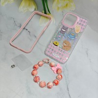 Étui de téléphone portable adorable pour iPhone 11 12 13 14 15 16 17 Pro Max Air, pochettes roses avec bracelet chaîne à perles