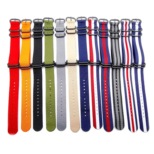 Durable One Piece 5 Rings Fabric Watch Straps 20mm 22mm Replacement Premium Ballistic Nylon Smart Wrist Man Watch Strap Band