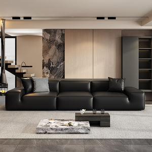 2025 nouveau modèle Big Black Bull canapé noir moderne luxe petit appartement italien minimaliste salon droit trois places canapé - Product Image 2