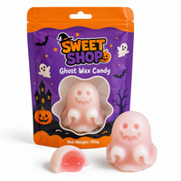 Bonbons gélifiés comestibles en cire en forme de fantôme blanc pour Halloween, 100g, emballage individuel, cœur de confiture, cadeaux pour la fête d'Halloween, qualité alimentaire