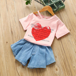 Vintage Tshirts and Latest <b>Jeans</b> Tops <b>Girls</b> Kids Short Sleeve Set Korean Children Clothing Wholesale From China Supplier - Product Image 5