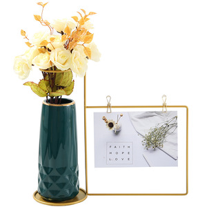 Scandinavian <b>Ceramic</b> <b>Vase</b> With Gold Frame Photo Holder Rectangle Floral Display Table Decoration Durable Design - Product Image 5