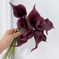Fleur de lys artificielle réaliste en PVC de couleur rouge foncé, faite à la main, décoration de table moderne pour la maison, bouquet de mariage, Saint-Valentin