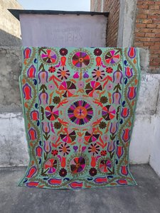 Couverture en coton Suzani brodée, drap de lit, couvre-lit, Suzani ouzbek, tapis mural Suzani, décoration bohème pour la maison, assortiment de fournitures B2B - Product Image 5