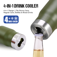 Refroidisseur de canettes et bouteilles 4-en-1 en acier inoxydable avec logo personnalisé, ouvre-bouteille, support pour canettes fines standard de 12 oz et gobelet isotherme de 14 oz