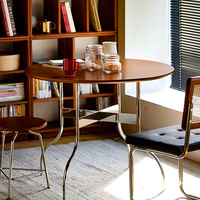 Table à manger ronde pliante en bois massif de style vintage pour salle à manger, petite taille