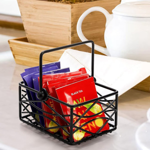 Desktop Sugar And Coffee Bag <b>Storage</b> <b>Basket</b> Wrought Iron Kitchen Organizer Rectangular Metal Wire Tea Bag Holder <b>Large</b> Capacity - Product Image 3