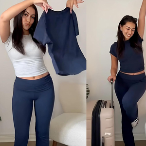   Completo Sportivo da <span class=keywords><strong>Donna</strong></span> in Due Pezzi con Logo Personalizzato, Leggings Larghi e Pantaloni a Zampa, Casual e Morbido - Product Image 4