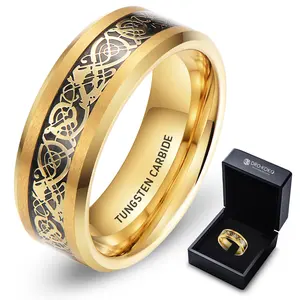 高抛光珠宝8毫米碳纤维金碳化钨戒指男女订婚结婚戒指舒适贴合