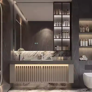 Meuble de salle de bain moderne en bois massif, meuble-lavabo gain de place avec tiroir de rangement pour villas et hôtels - Product Image 3