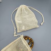 20*25cm Beige Eco-vriendelijke katoenen mesh zakjes met trekkoord, op maat gemaakte logo, herbruikbaar voor noten, fruit, producten, cadeauzakjes, stofzak, yoga.