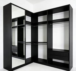 Armoire en bois nordique minimaliste, design noir élégant avec porte miroir et compartiments de rangement multiples pour la chambre à coucher - Product Image 1