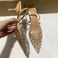 Sandales QuiteS Za Baotou 2026 Nouvelles Sandales d'été à talons hauts pointus avec strass, élégantes, pour femmes, en PVC transparent