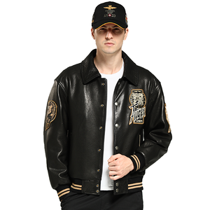 Chaqueta Bomber de cuero bordada personalizada para hombre Estilo de piloto de cuero de vaca Premium - Product Image 1