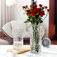 Vase à fleurs en verre transparent poli, écologique, avec motif nid d'abeille nordique en relief, idéal pour mariage et décoration de table.