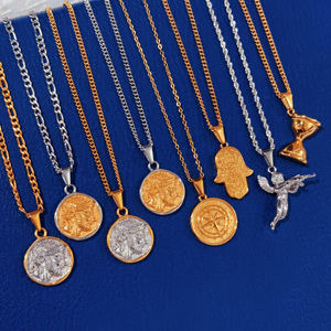 En stock acier inoxydable pièce de monnaie grecque méduse pendentif collier hip hop femmes hommes mythologie bijoux plaqué or méduse collier - Product Image 6