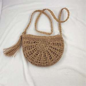 Bolsos de Paja Semirredondos Estilo Bohemia, Hechos a Mano, Naturales, Novedad 2024, para Fiestas, Oficina, Regalo para Ella - Product Image 1