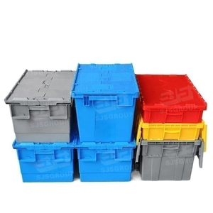 Warehouse Plastic Moving Crate Stackable Storage Attached Lid Containers Plastic Tote Turnover Box for transport delivery