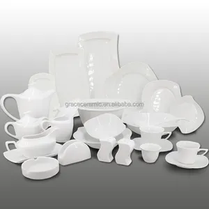 Fine Bone china S shape Elegant Dinner Set Microwave Safe White 16Pieces Dinnerware Sets Luxury Ceramic Porcelain For Restaurant