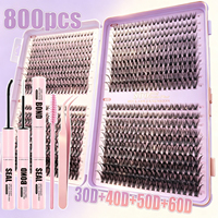 Extensions de cils en grappe de qualité salon Yiernuo, longue durée, réutilisables, kit de faux cils DIY avec applicateur pour usage professionnel