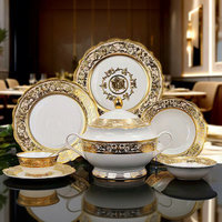 Service de table de luxe en porcelaine fine, fait main, avec décor doré, écologique, portable, style américain, pour hôtels, mariages et événements