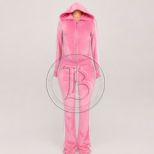 Ensemble deux pièces Y2K de haute qualité pour <span class=keywords><strong>femme</strong></span> 2026 – Survêtement en <span class=keywords><strong>velours</strong></span> à rayures personnalisées avec veste zippée et <span class=keywords><strong>pantalon</strong></span> de jogging - Product Image 5