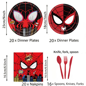 Ensemble de fournitures pour fête d'anniversaire <span class=keywords><strong>Spiderman</strong></span>, décoration rouge pour enfants, vaisselle jetable ronde et carrée en papier, plateau, <span class=keywords><strong>gobelet</strong></span> - Product Image 2