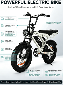 Vélo électrique tout-terrain avec pneus larges, vélo électrique de ville, 750W, 48V, Bicicleta, Vélo électrique tout-terrain, Vélo électrique de montagne, Stock Brésil - Product Image 6