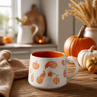 Taza de café de cerámica al por mayor con diseño de calabaza de Acción de Gracias, vajilla de porcelana con estampados de cosecha otoñal, taza de regalo de 11 oz para la cena en casa