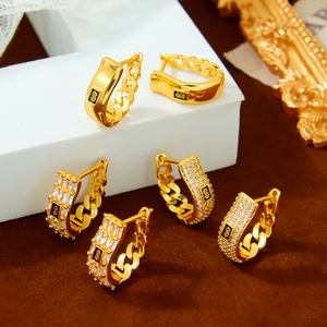 Latest Dubai Fashion Stud Earrings 21k Gold Plated Italian Luxury Zirconia Earrings Jewelry for Women Event Party - Product Image 1