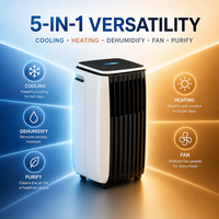 Climatiseur portable multifonction 5-en-1 5k-14k BTU, chauffage et refroidissement, déshumidificateur avec compresseur Gree, certifié CE