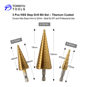 Jeu de 3 forets étagés 4-32mm, TiN Coated 1/4 "Hex Shank HSS <span class=keywords><strong>Unibit</strong></span> Cone Hole Cutter for Thin Metal Sheets Aluminum Wood DIY - Product Image 2