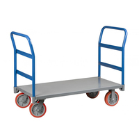 Carretilla de Plataforma de Acero con Recubrimiento en Polvo, Carro de Almacén con Doble Manija, Carretilla para Manejo de Materiales