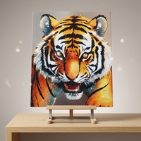 Kit de Peinture Diamant 5D Tigre Rugissant en Close-up, Kit Complet DIY pour Adultes Débutants 40x40cm