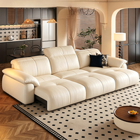 Ensemble de canapés inclinables électriques tendance style crème avec commande vocale, canapé-lit inclinable en cuir avec appui-tête à 5 positions et chargement USB