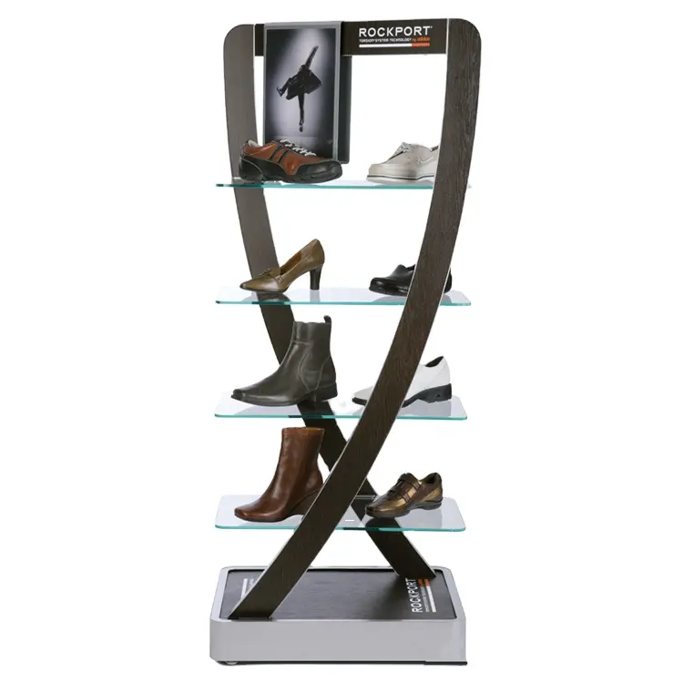Metalen Frame Stijlvolle Vloerstaande Footwear Retail Winkels Glas Schoenenrek Display