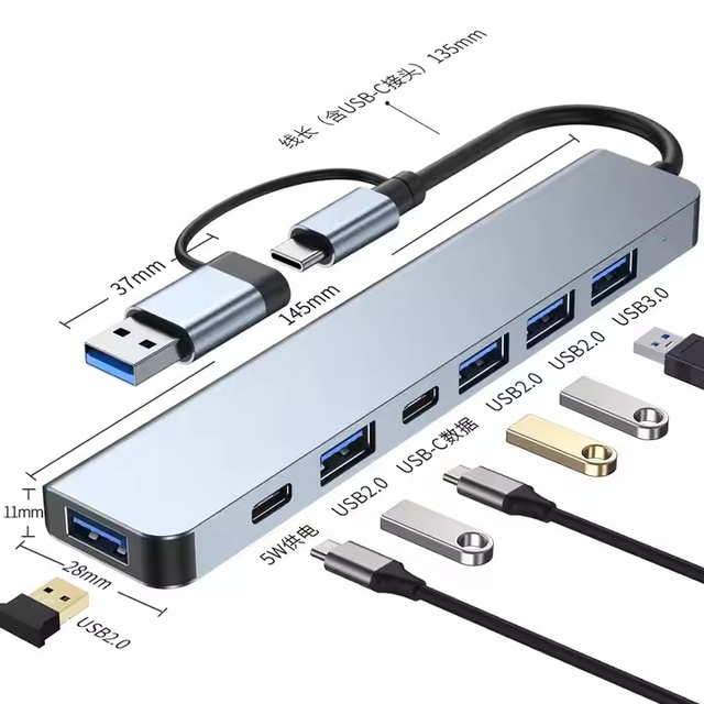 High Quality 7 in 1 USB Hub Type-C Hub Multiport Dock Station With Pd Charge USB3.0 USB2.0 Adapter 7 Ports USB C Hub
