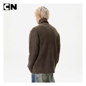 Certificación BSCI Ventas directas de fábrica Hombres Otoño Invierno Nuevo Stand Ccollar 100% Poliéster Vintage Cardigan Suéter con botón - Product Image 3