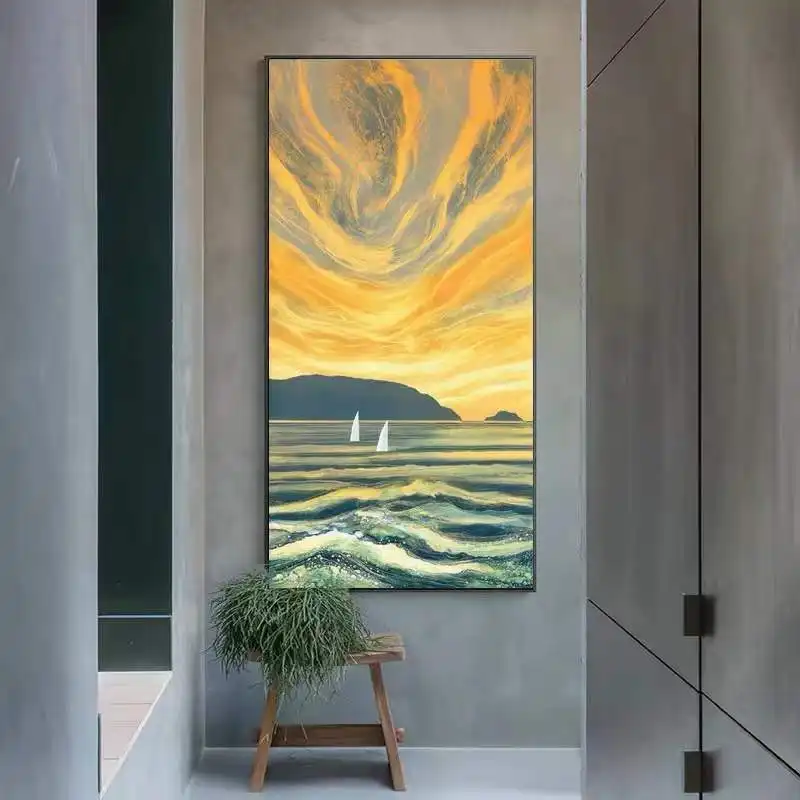 キャンバスウォールアート抽象海景絵画ラージサイズワンパネル写真プリント現代の風景帆船の海のアートワークフレーム